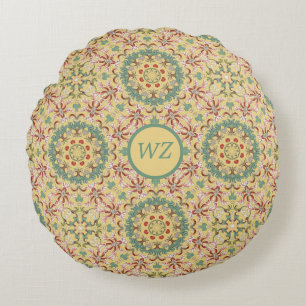 Aangepaste Elegante bloemenpatroon caleidoscoop Rond Kussen