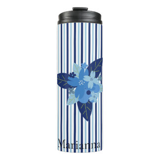 Aangepaste elegante bloemenstrepen monochromatisch thermosbeker