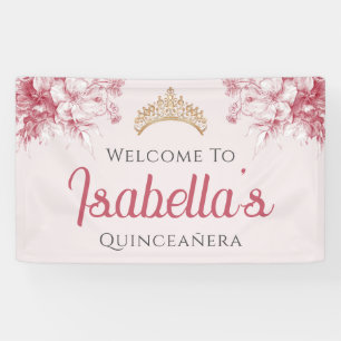Aangepaste Elegante Bloemige 15e Verjaardag Quince Spandoek