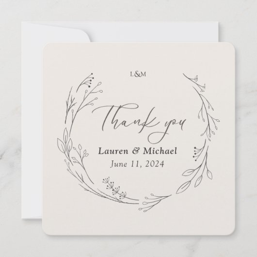 Aangepaste Elegante Botanische Krans Bruiloft Beda Bedankkaart (Voorkant)