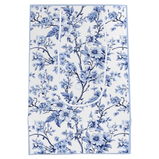 Aangepaste Elegante Franse Blauwe Bloemen Medium Cadeauzakje (Achterkant)