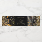 Aangepaste Elegante Glamoureuze Glitter Zwart en G Waterfles Etiket (Enkel label)