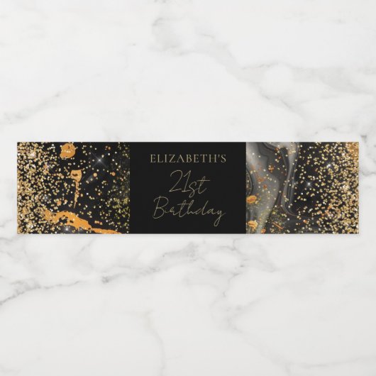 Aangepaste Elegante Glamoureuze Glitter Zwart en G Waterfles Etiket (Enkel label)