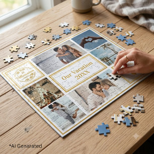 Aangepaste Elegante Gouden Gezinsvakantie Fotocoll Legpuzzel
