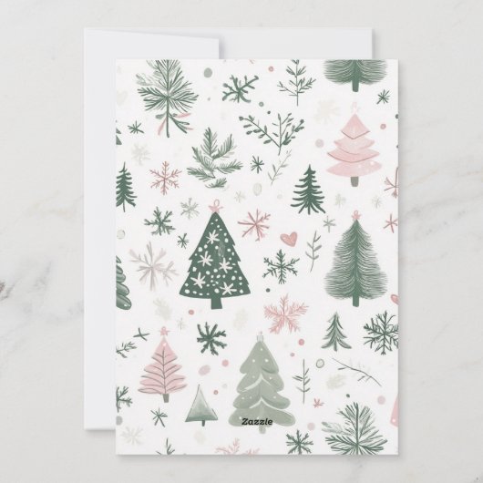 Aangepaste Elegante Groene & Roze Foto Kerst Kaart (Achterkant)