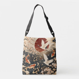 Aangepaste Elegante Japanse Koi & Kraan Kunst Crossbody Tas