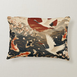 Aangepaste Elegante Japanse Koi & Kraanvogel Kunst Accent Kussen