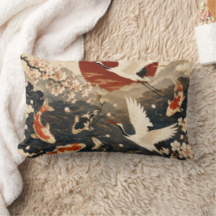 Aangepaste Elegante Japanse Koi & Kraanvogel Kunst Kussen