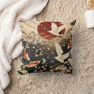 Aangepaste Elegante Japanse Koi & Kraanvogel Kunst Kussen