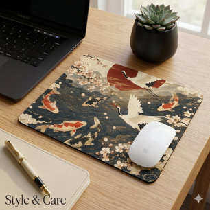 Aangepaste Elegante Japanse Koi & Kraanvogel Kunst Muismat