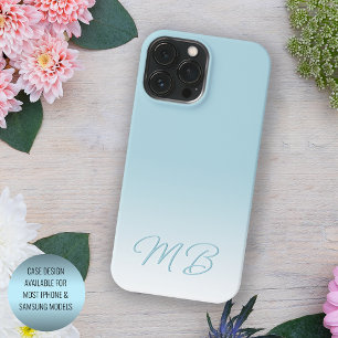 Aangepaste Elegante Licht Aqua Oceaanblauwe Monogr iPhone 15 Pro Max Hoesje