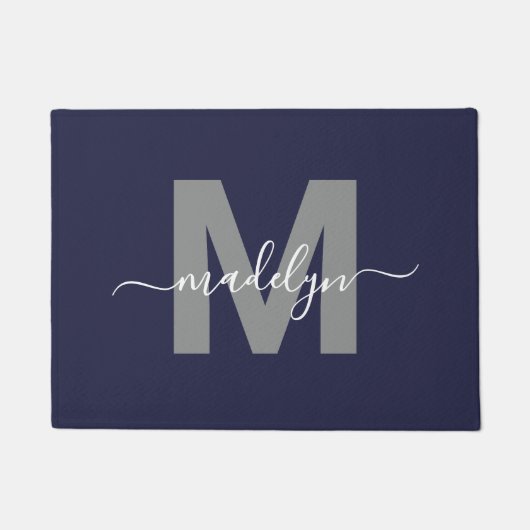 Aangepaste Elegante Marine Blauw Monogram Script N Deurmat (Voorkant)