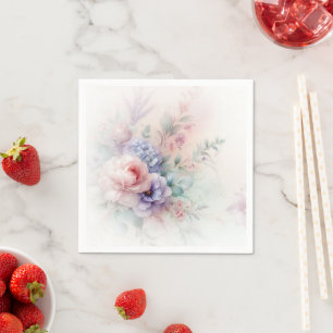 Aangepaste Elegante Pastelkleuren Aquarel Bloemen Servet