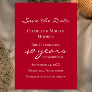 Aangepaste Elegante Robijn 40ste Huwelijksverjaard Save The Date