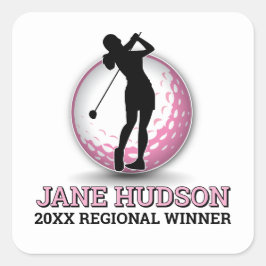 Aangepaste Elegante Vrouwen Golfer Monogram Ontwer Vierkante Sticker