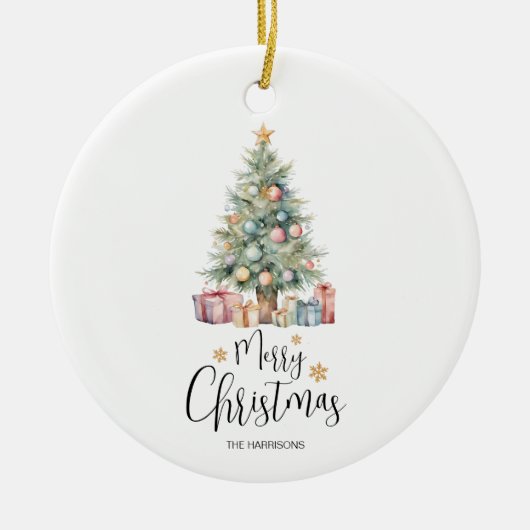 Aangepaste Elegante Waterverf Kerstboom Keramisch Ornament (Voorkant)