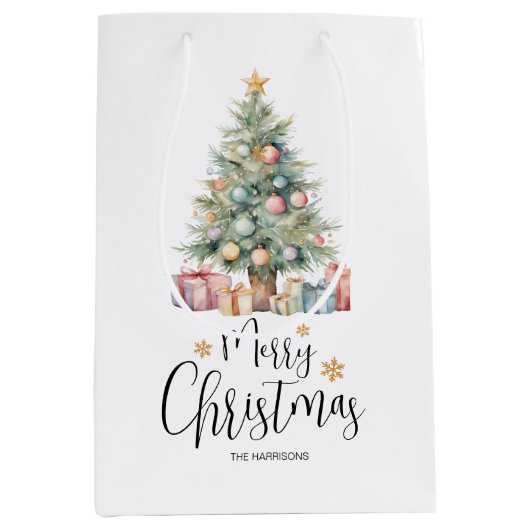 Aangepaste Elegante Waterverf Kerstboom Medium Cadeauzakje (Voorkant)