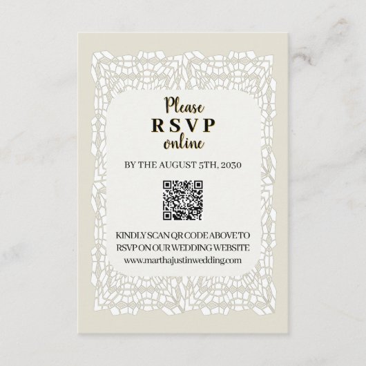 Aangepaste elegante witte kant QR code Enclosure K Informatiekaartje (Voorkant)