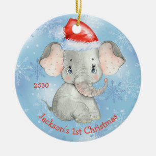 Aangepaste Elephant 1-e Kerstbaby Boy Keramisch Ornament