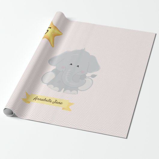 Aangepaste Elephant Chevron Stripes met naam en le Cadeaupapier (Uitgerold)