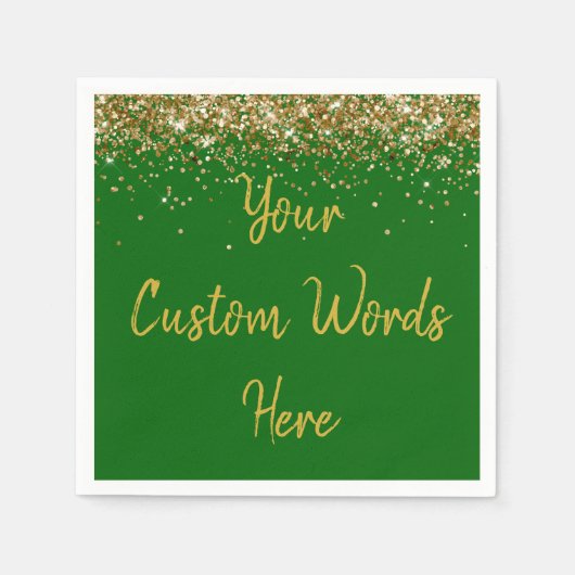 Aangepaste Emerald Green & Gold Glitter Verjaardag Servet (Voorkant)