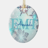Aangepaste EMT Ice Blue Snowflake Keramisch Ornament (Rechts)