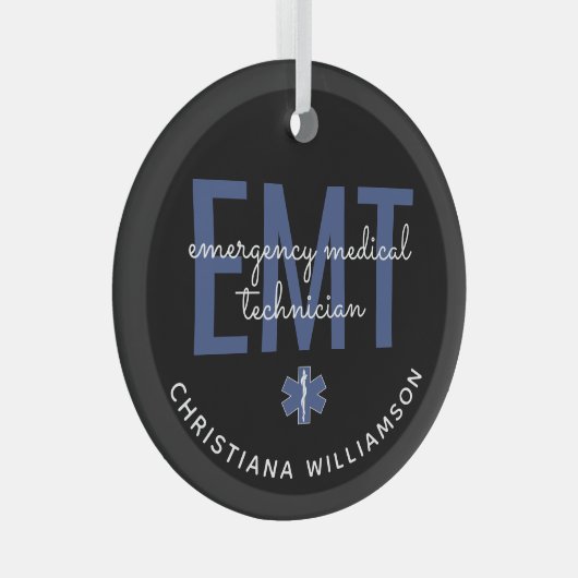 Aangepaste EMT-noodtechnicus Glas Ornament (Voorkant Rechts)
