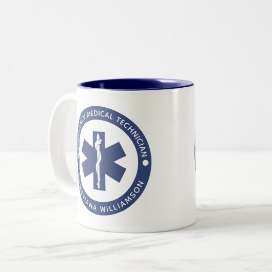 Aangepaste EMT Symbool Medische technicus Tweekleurige Koffiemok (Voorkant links)