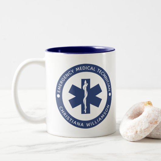 Aangepaste EMT Symbool Medische technicus Tweekleurige Koffiemok (Met donut)