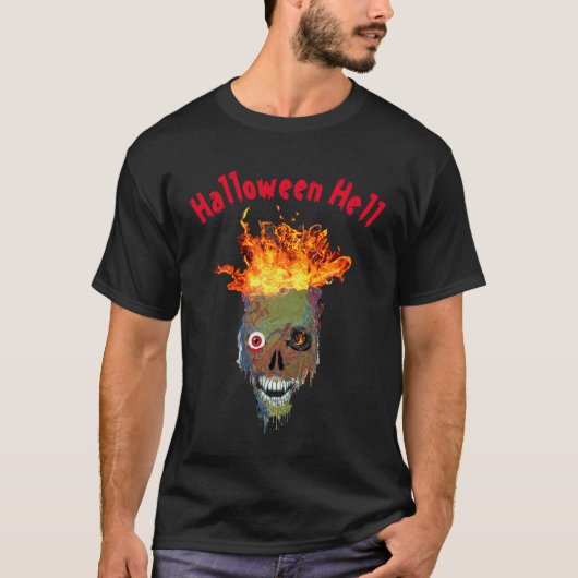 Aangepaste enge Halloween Hell Flame Skull Graphic T-shirt (Voorkant)