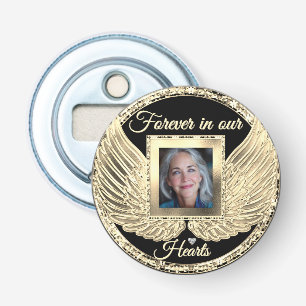 Aangepaste engelenvleugels met foto ter nagedachte button flesopener