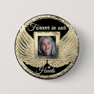 Aangepaste engelenvleugels met foto ter nagedachte ronde button 5,7 cm