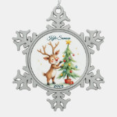 Aangepaste enkele rendier en kerstboom tin sneeuwvlok ornament (Voorkant)