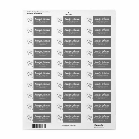 Aangepaste envelop voor grijs monogram retouradres etiket (Full Sheet)