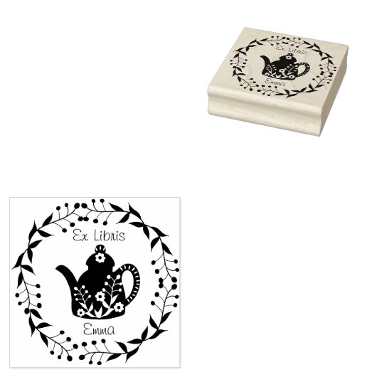 Aangepaste Ex Libris bloemtheepot Rubberstempel (Gestempeld)
