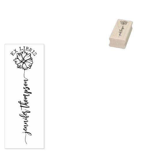 Aangepaste Ex Libris, Script Flower Book Rubberstempel (Gestempeld)