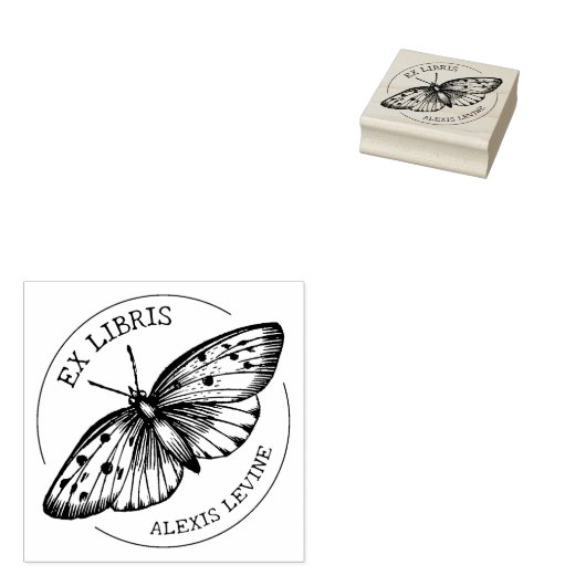 Aangepaste Ex Libris  Vlinder, Boek Rubberstempel (Gestempeld)