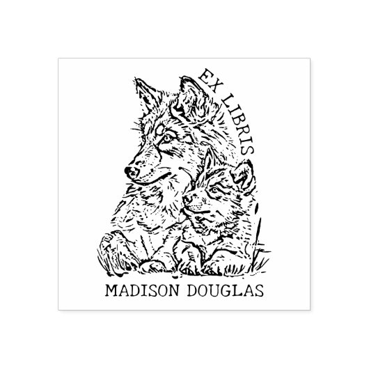 Aangepaste Ex Libris Wolf Bookplate Rubberstempel (Afrduk)