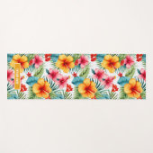 Aangepaste Exotische Waterverf Hawaiian Floral Yogamat (Voorkant (horizontaal))