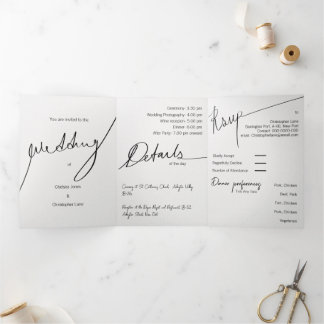 Aangepaste expeditie voor drivoudig huwelijk drieluik uitnodiging