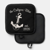 Aangepaste familie bootnaam en vastgestelde datum pannenlap (Voorkant / Achterkant)