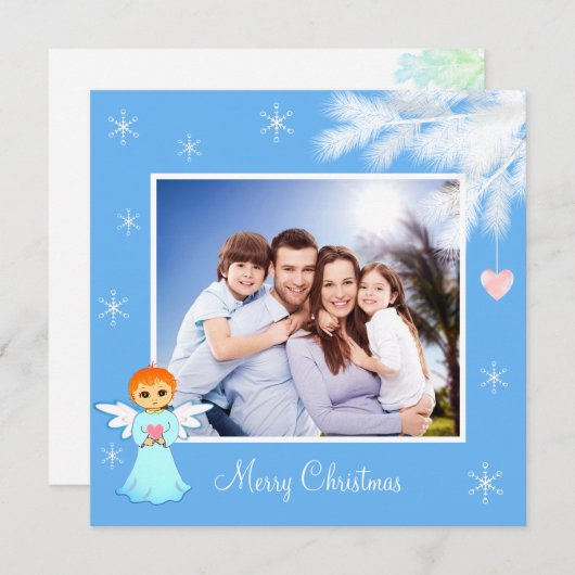 Aangepaste familie en engel voor lichte blauw kers (Voorkant / Achterkant)