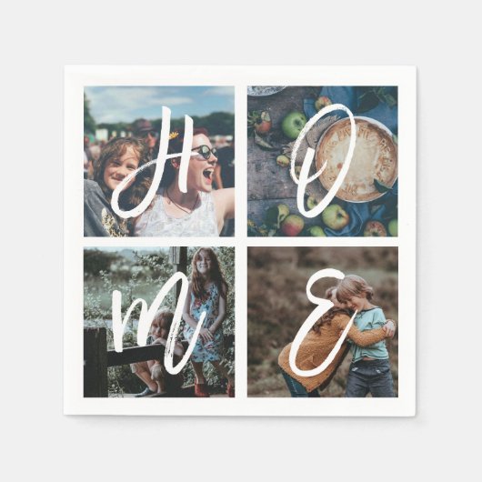 Aangepaste Familie Foto Collage Penseel Script HOM Servetten (Voorkant)