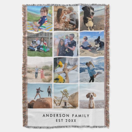 Aangepaste Familie Fotodeken 12 Foto Geweven Gooi Deken (Voorkant Verticaal)