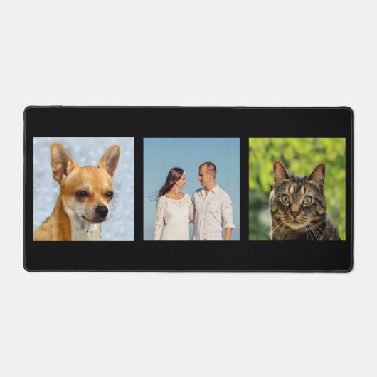 Aangepaste familie, kat en hond foto's op zwart bureaumat (Voorkant)