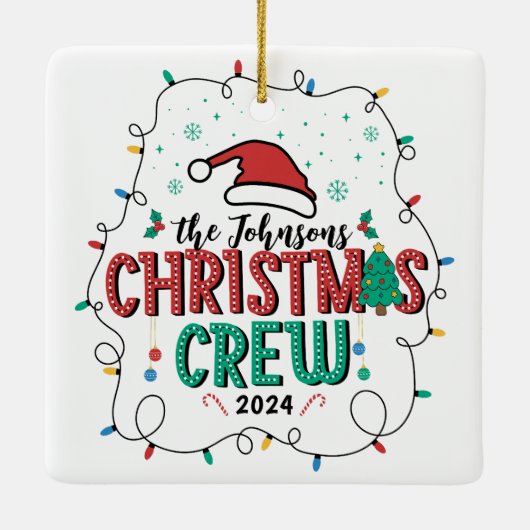 Aangepaste Familie Kerst Crew Groep Matching Naam Keramisch Ornament (Achterkant)