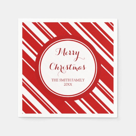 Aangepaste Familie Kerst Rode Strepen Servetten (Voorkant)
