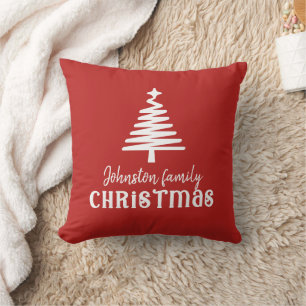 Aangepaste familie kerstboom eenvoudige rood kussen