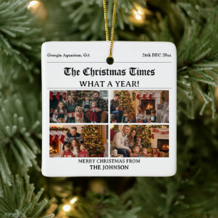 Aangepaste Familie Kerstkrant Fotocollage Keramisch Ornament