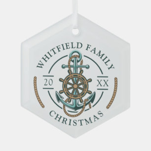 Aangepaste familie Kerstmis nautische vakantie Glas Ornament